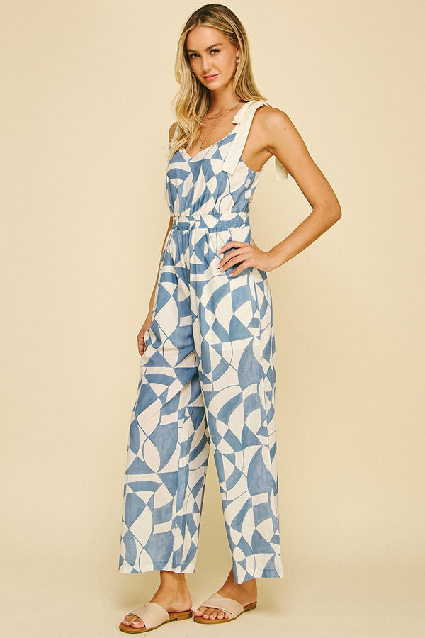 Tie Strap Printed Jumpsuit