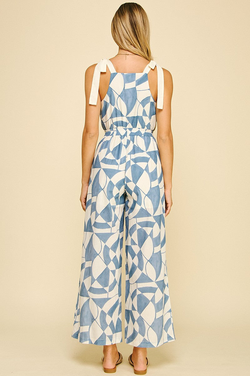 Tie Strap Printed Jumpsuit