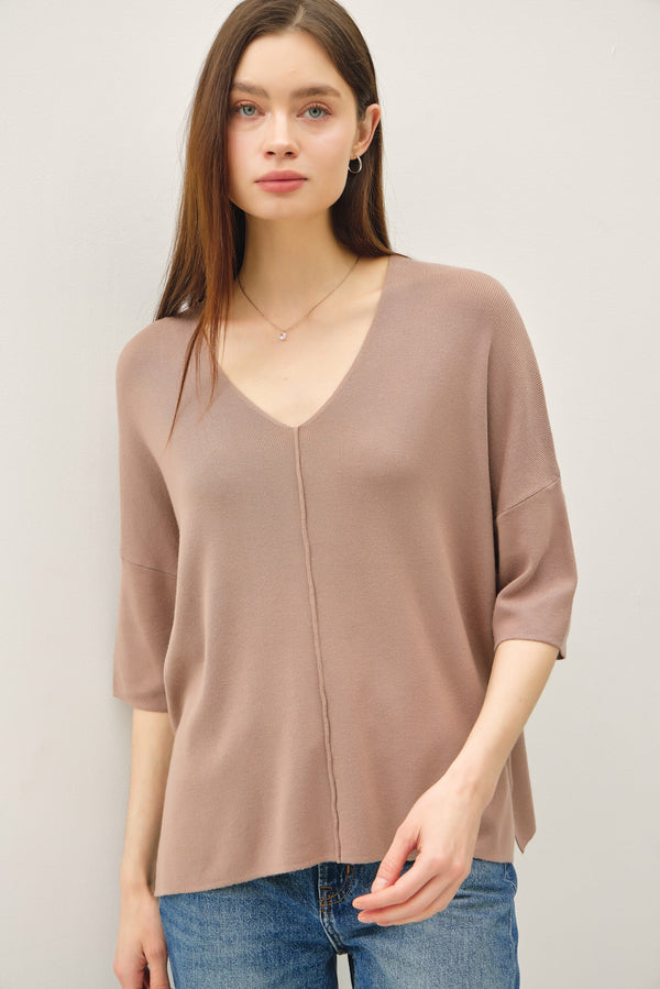 V Neck Half Sleeve Knit Top