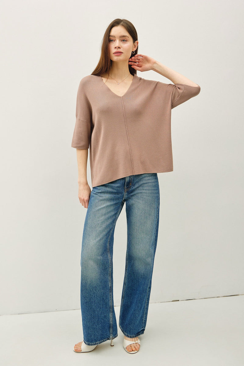 V Neck Half Sleeve Knit Top