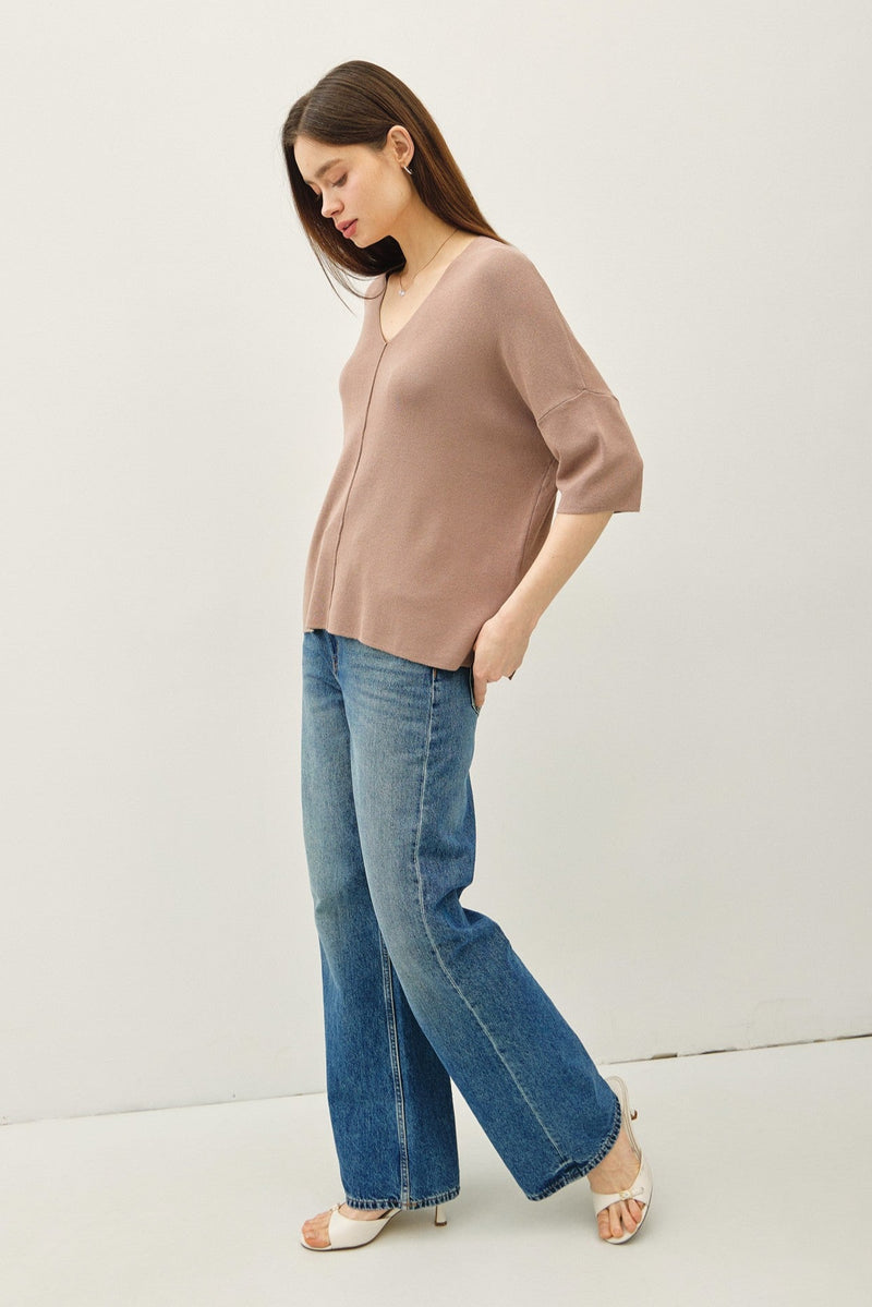 V Neck Half Sleeve Knit Top