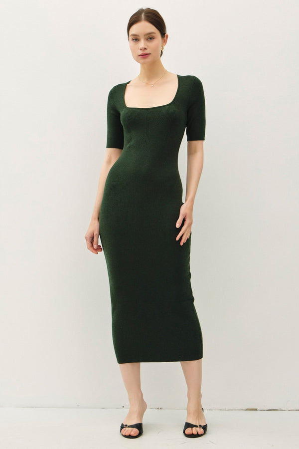 Square Neck Bodycon Sweater Dress