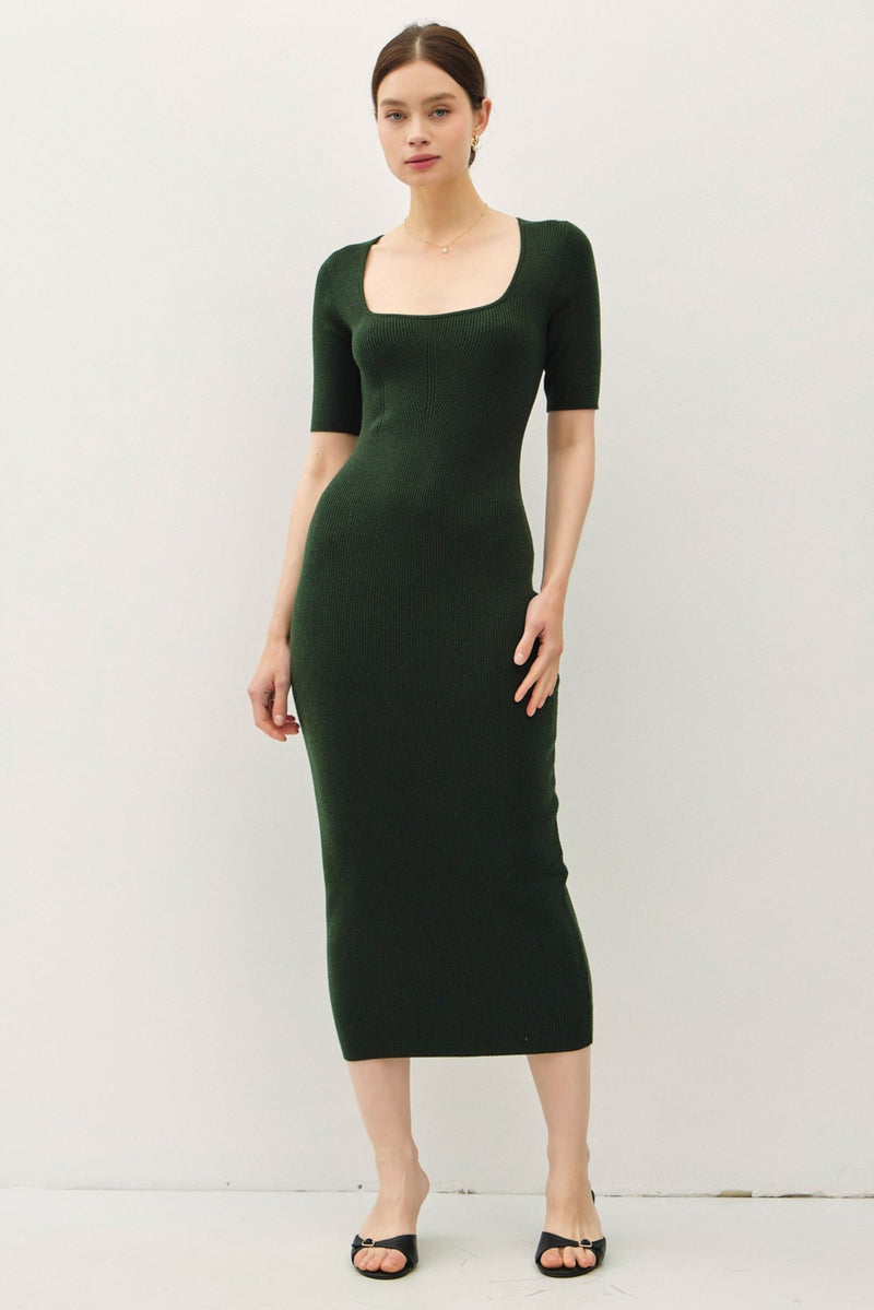 Square Neck Bodycon Sweater Dress