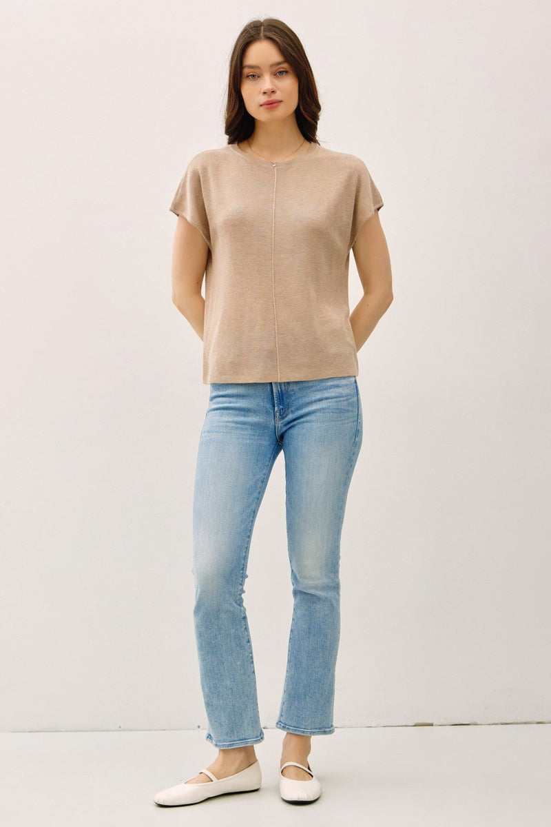 Cap Sleeve Wool Blend Melange Knit Top