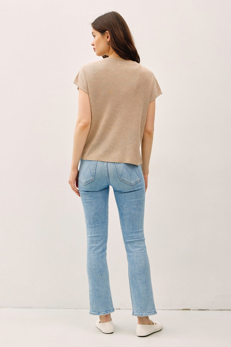 Cap Sleeve Wool Blend Melange Knit Top