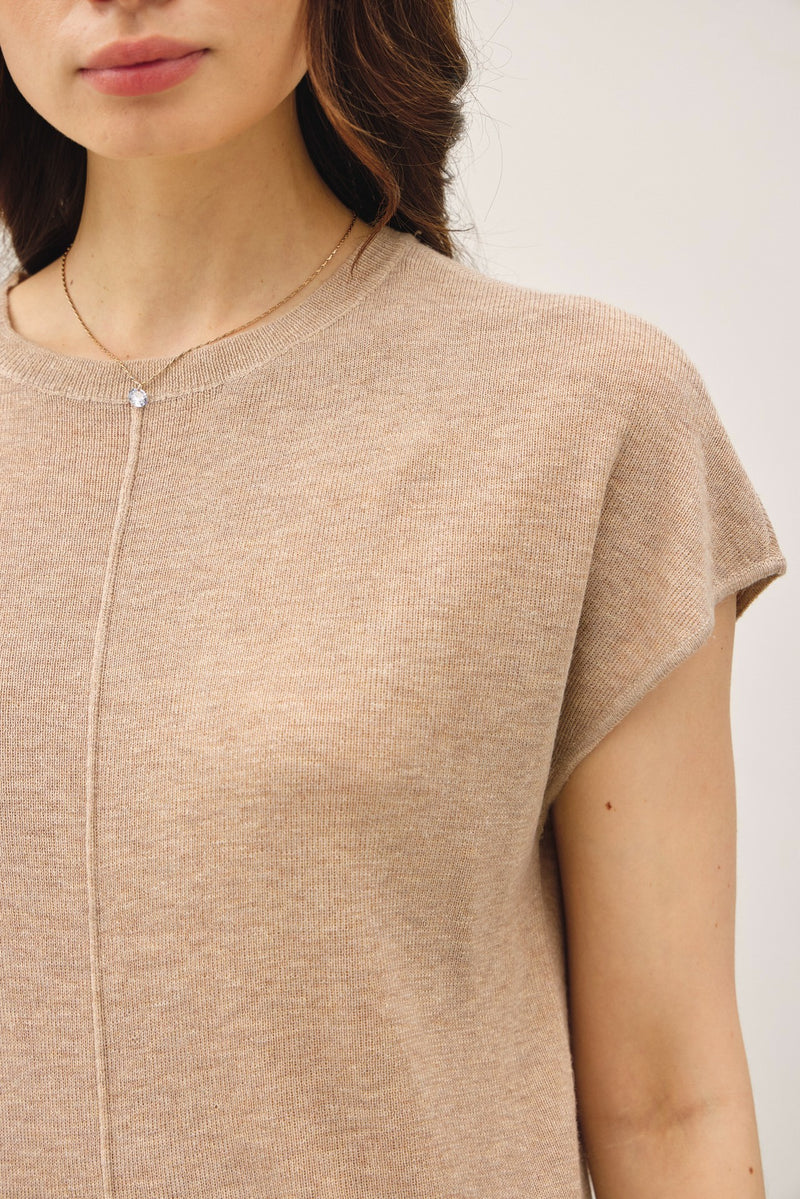 Cap Sleeve Wool Blend Melange Knit Top