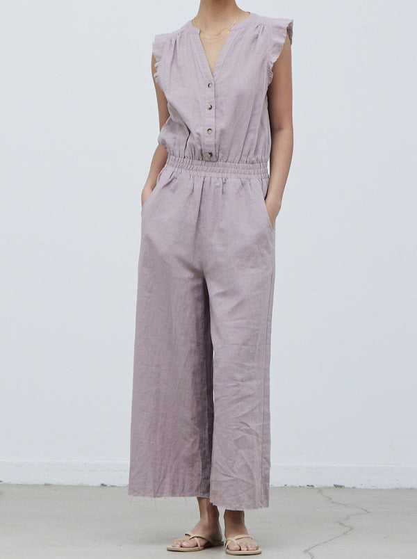 Ruffle Sleeve Linen Jumpsuit
