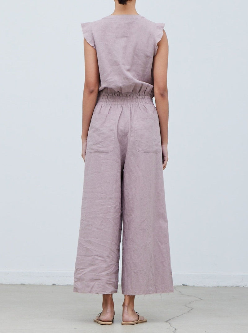 Ruffle Sleeve Linen Jumpsuit