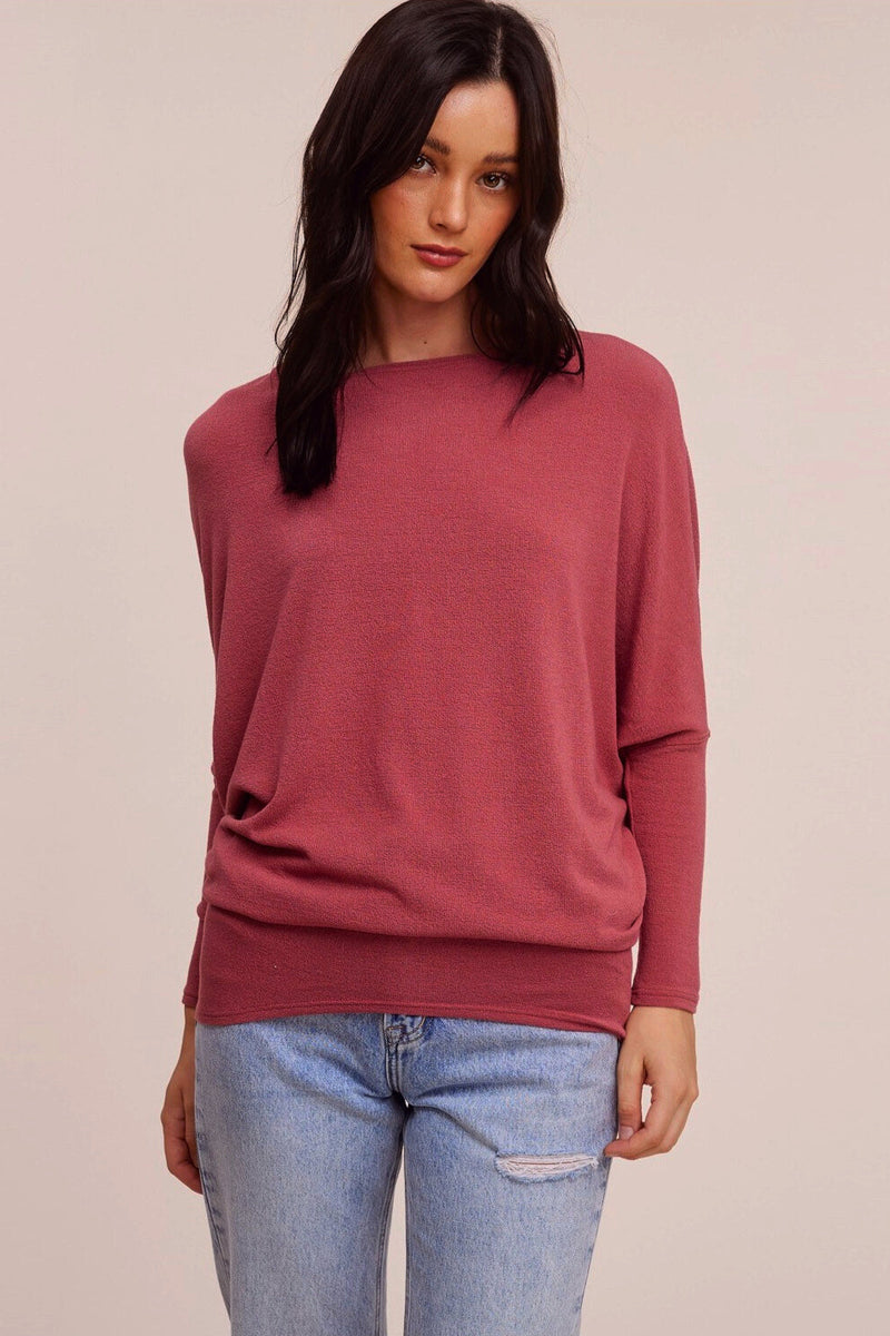Dolman Sleeve Hacci Tunic Top - wine