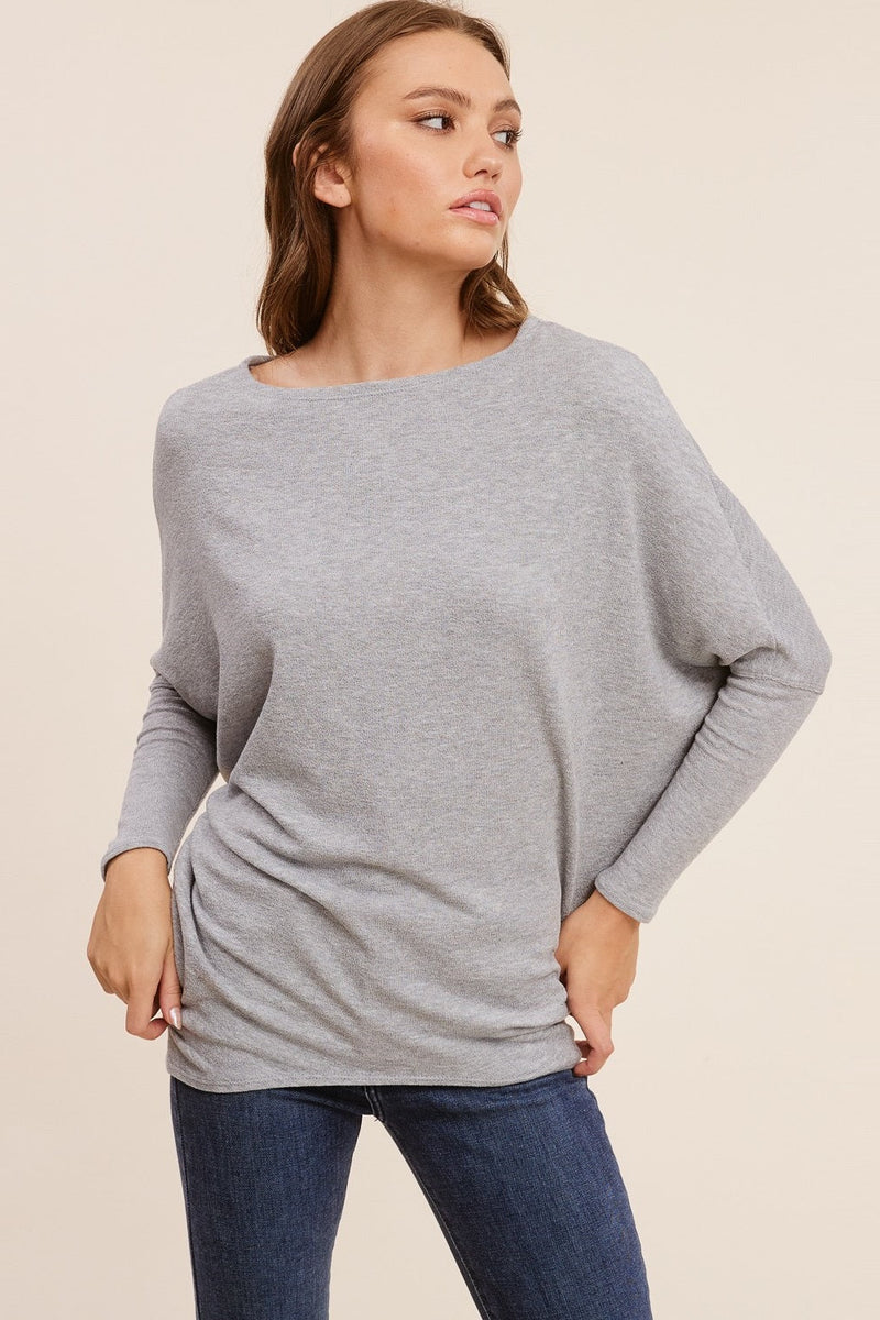 Dolman Sleeve Hacci Tunic Top - heather grey