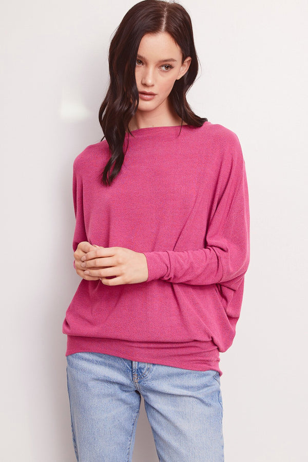 Dolman Sleeve Hacci Tunic Top - azalea pink