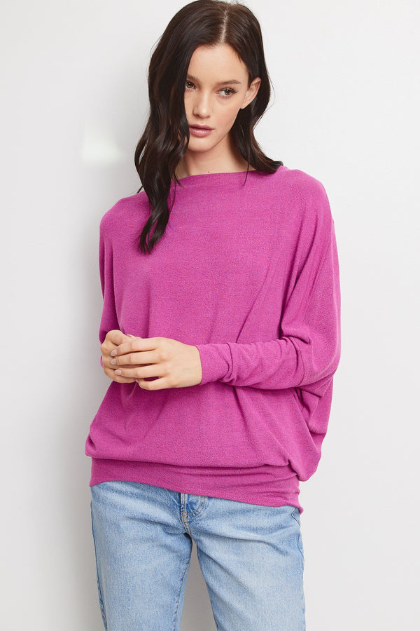 Dolman Sleeve Hacci Tunic Top - magenta