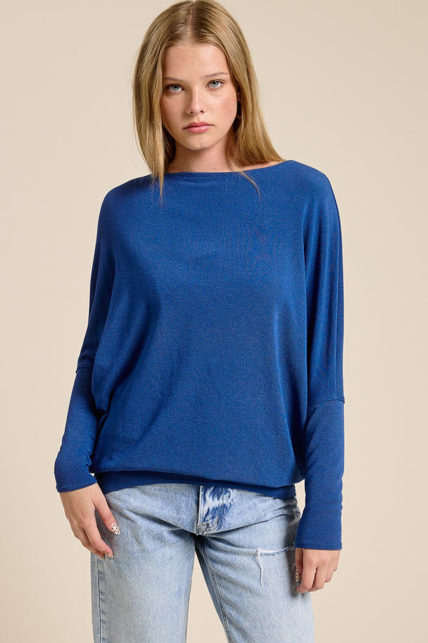 Dolman Sleeve Hacci Tunic Top - navy peony