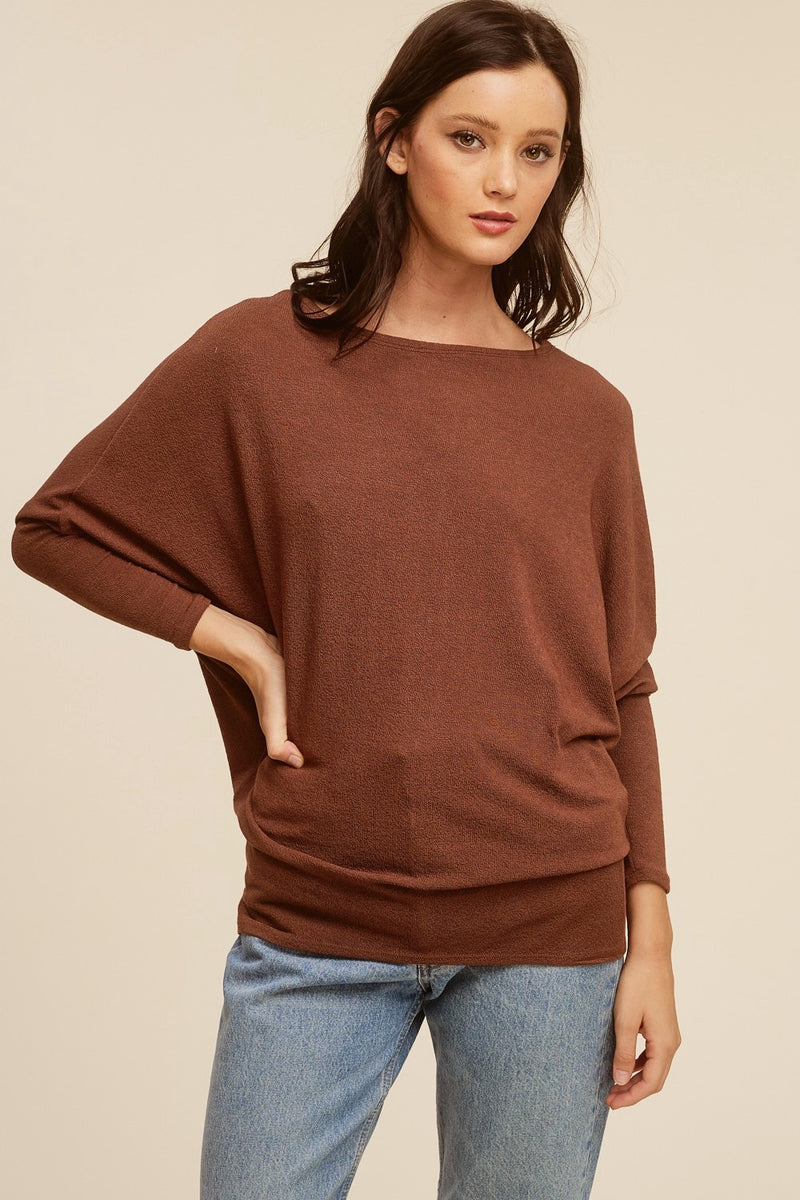 Dolman Sleeve Hacci Tunic Top - tiramisu