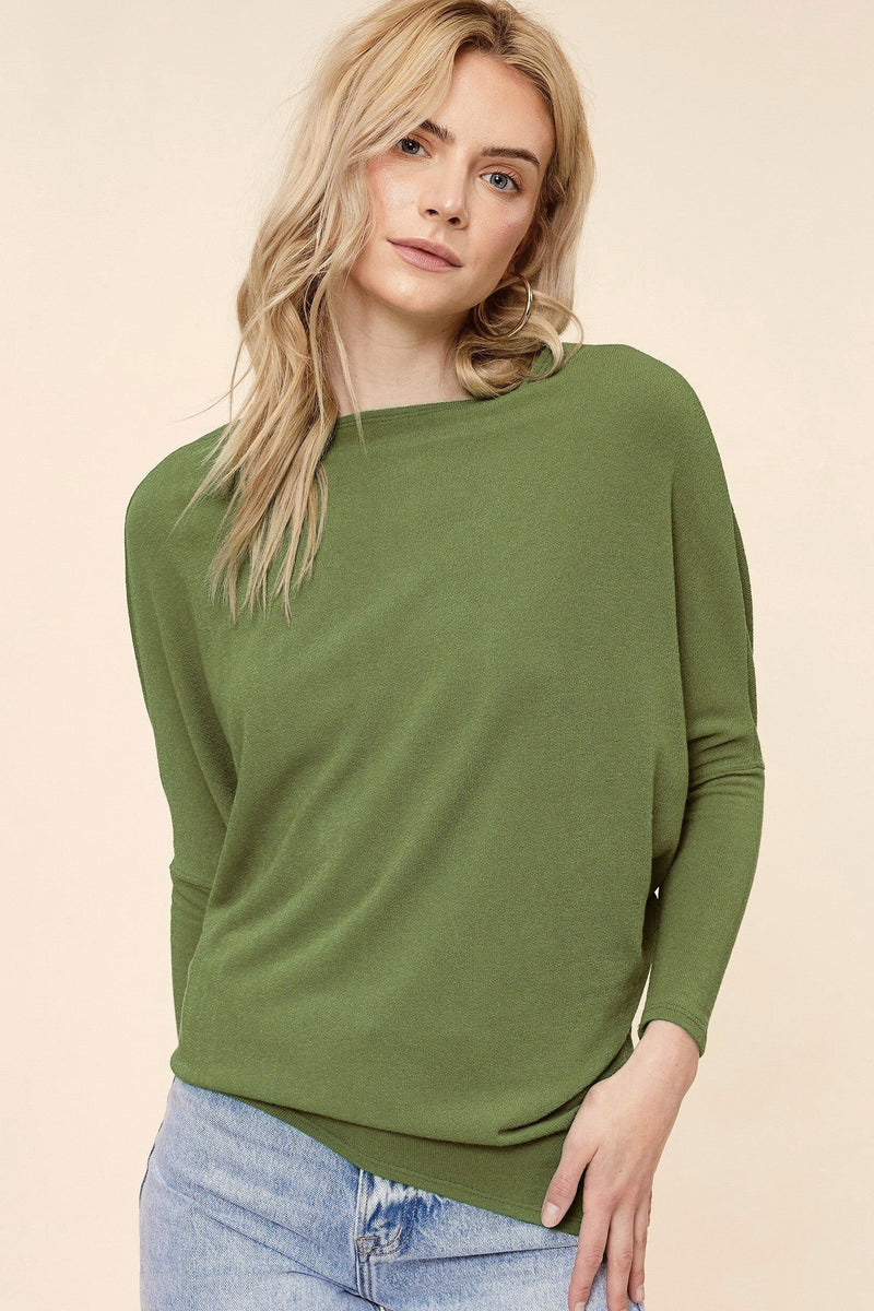 Dolman Sleeve Hacci Tunic Top - olive