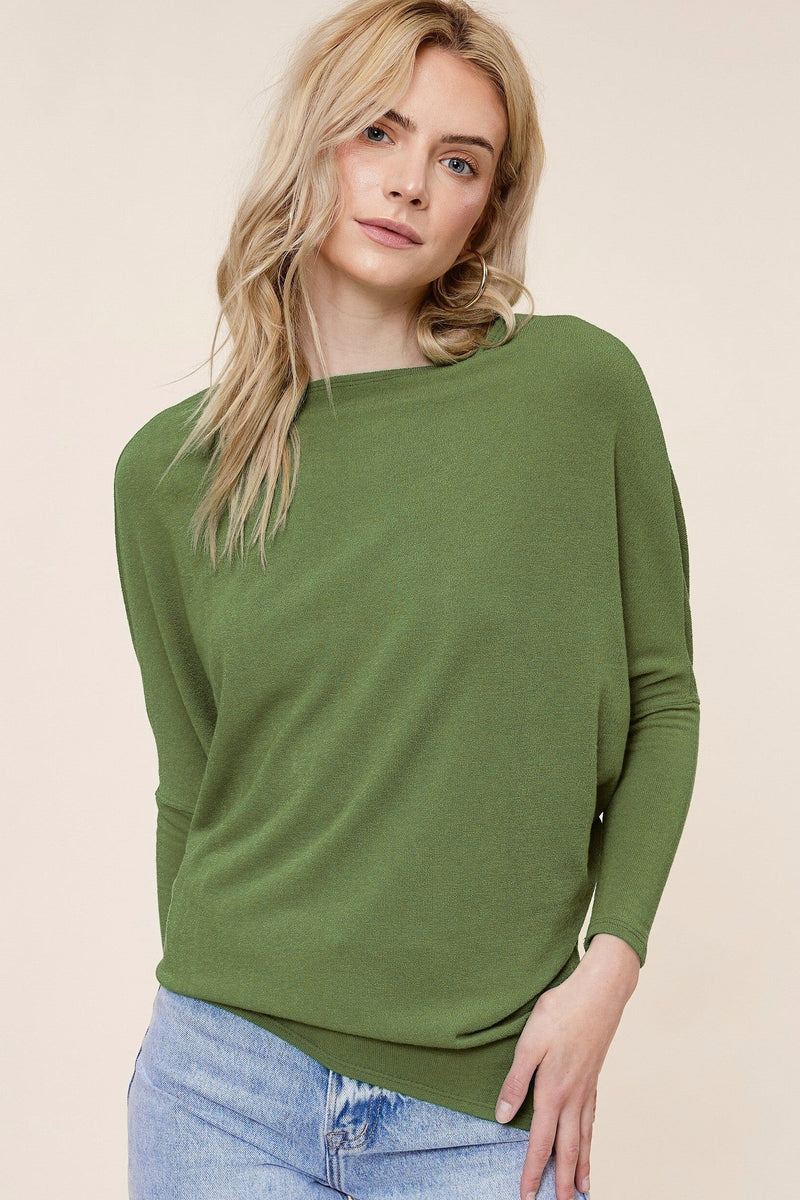 Dolman Sleeve Hacci Tunic Top - olive