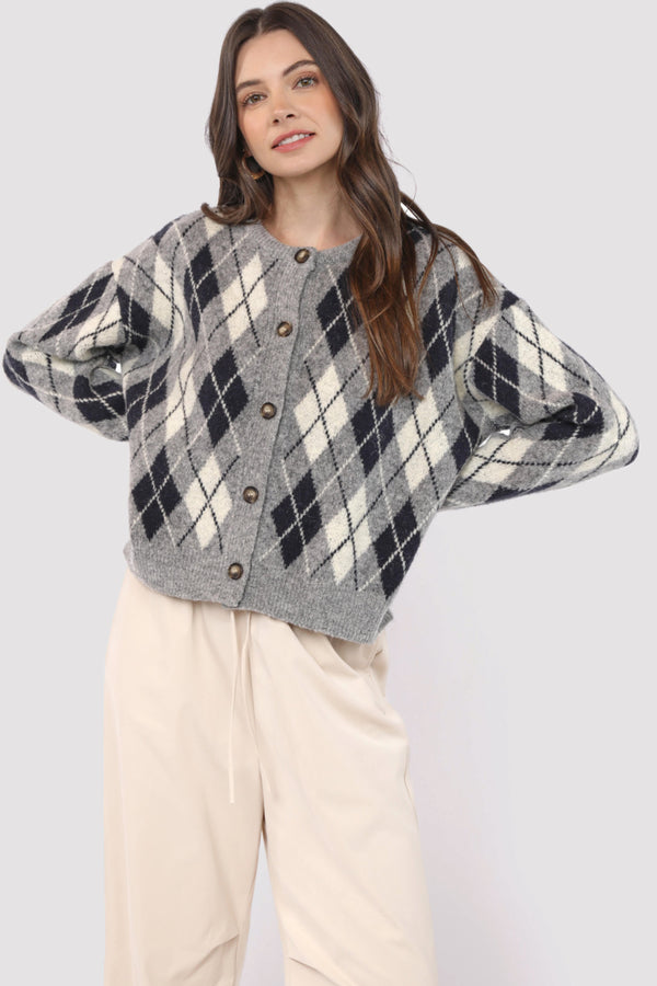 Bec Argyle Sweater Cardigan