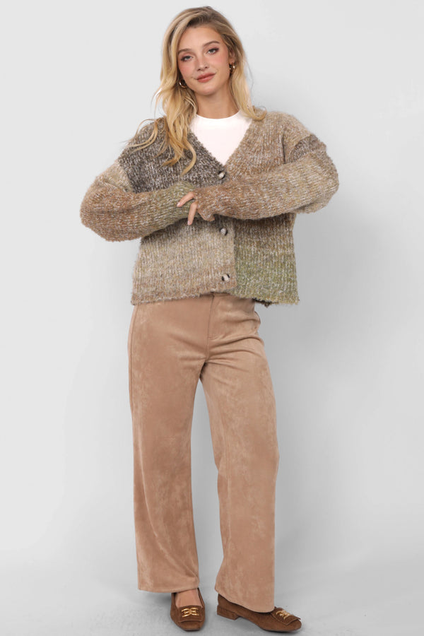 Smiley Ombre Fuzzy Knit Cardigan