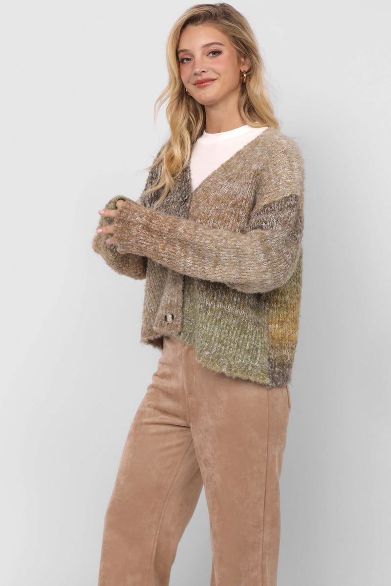 Smiley Ombre Fuzzy Knit Cardigan