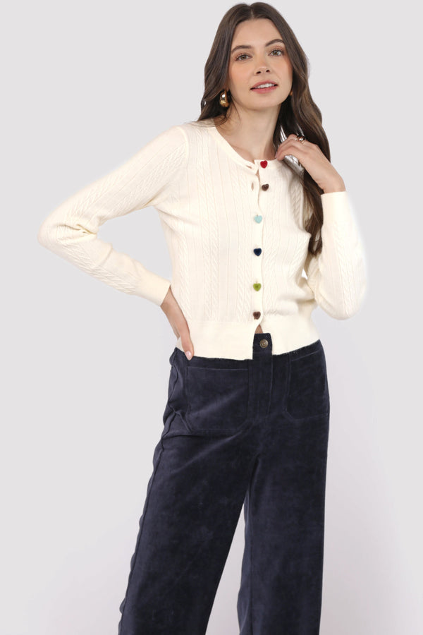 Mochi Heart Button Sweater Cardigan