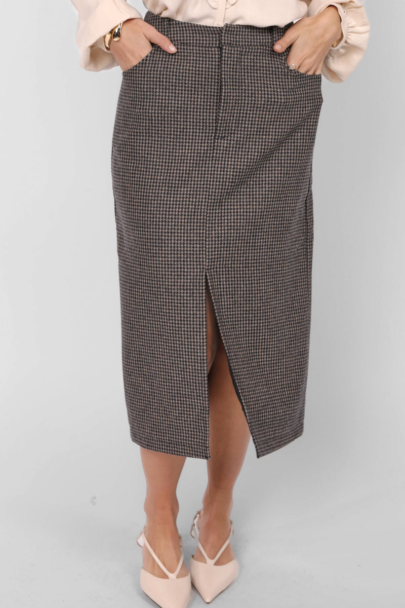 Outta Here Houndstooth Midi Skirt