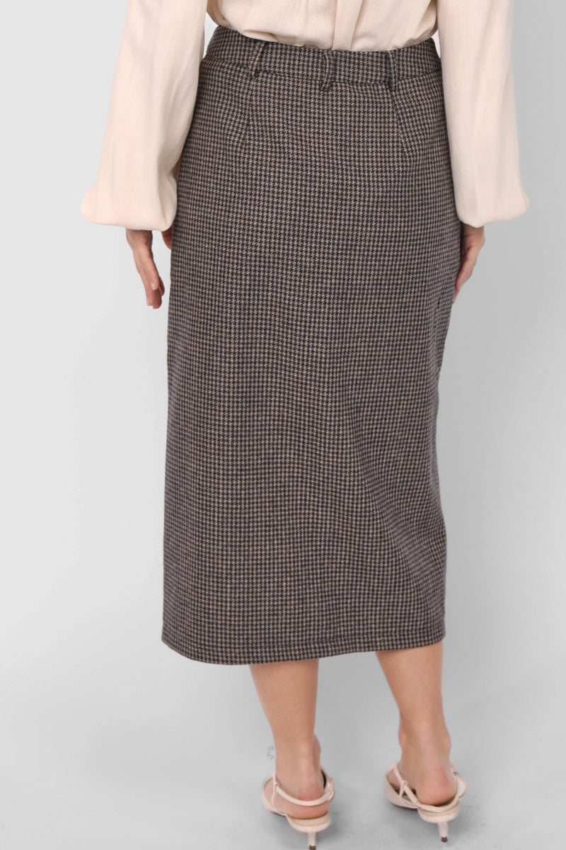 Outta Here Houndstooth Midi Skirt