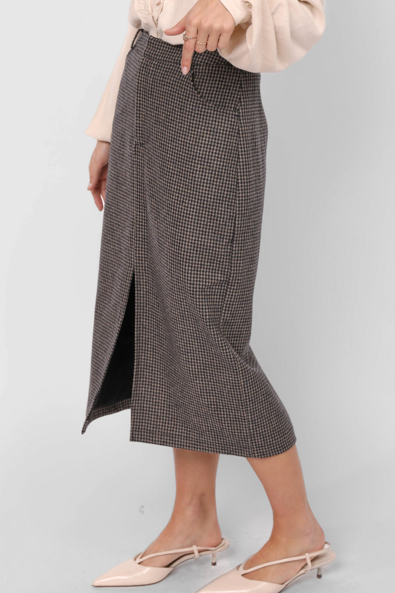 Outta Here Houndstooth Midi Skirt