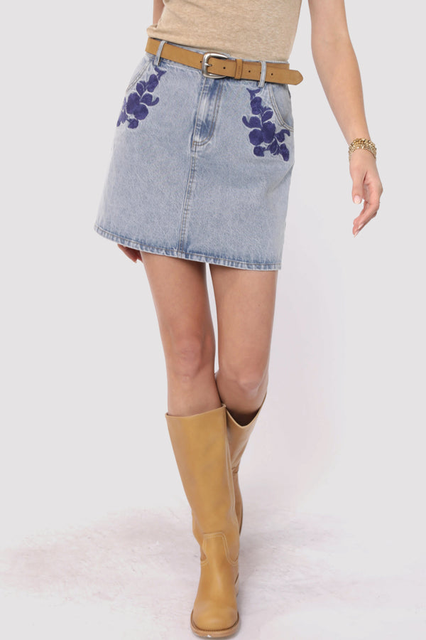 Most Likely Embroidered Denim Skirt