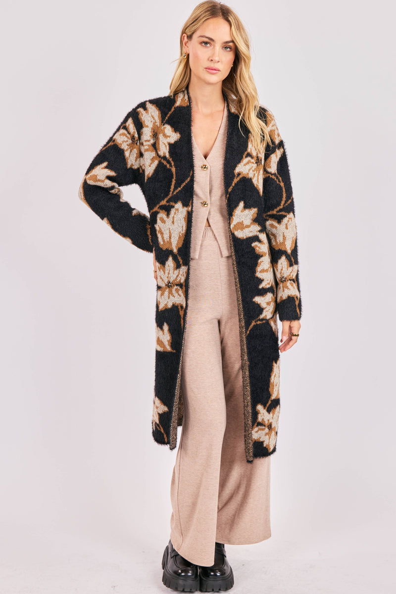 Emory Floral Intarsia Open Duster Cardi