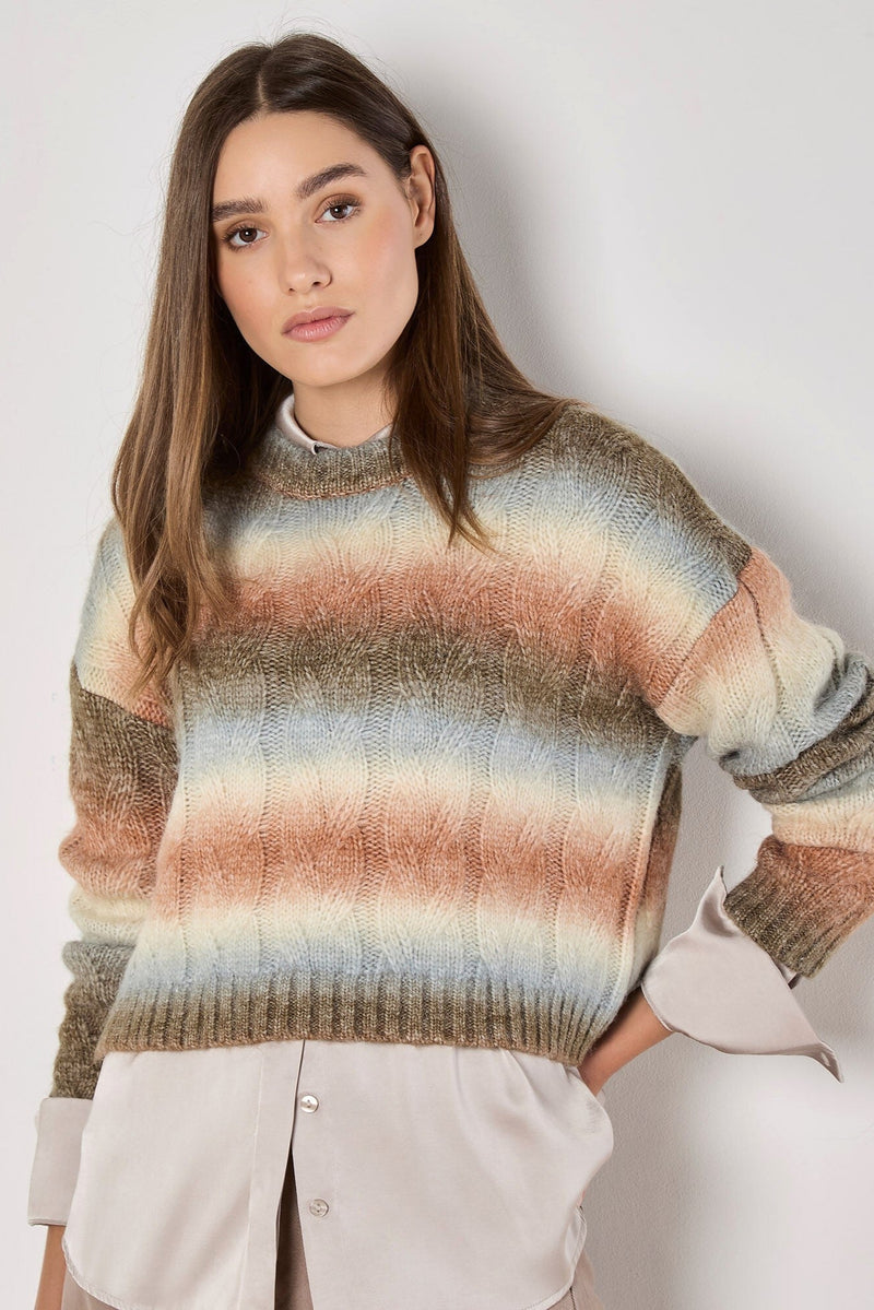 Boxy Space Dye Cable Knit Sweater