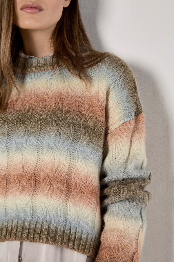 Boxy Space Dye Cable Knit Sweater