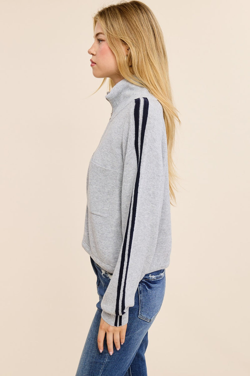 Striped Zip Front Knit Sweater