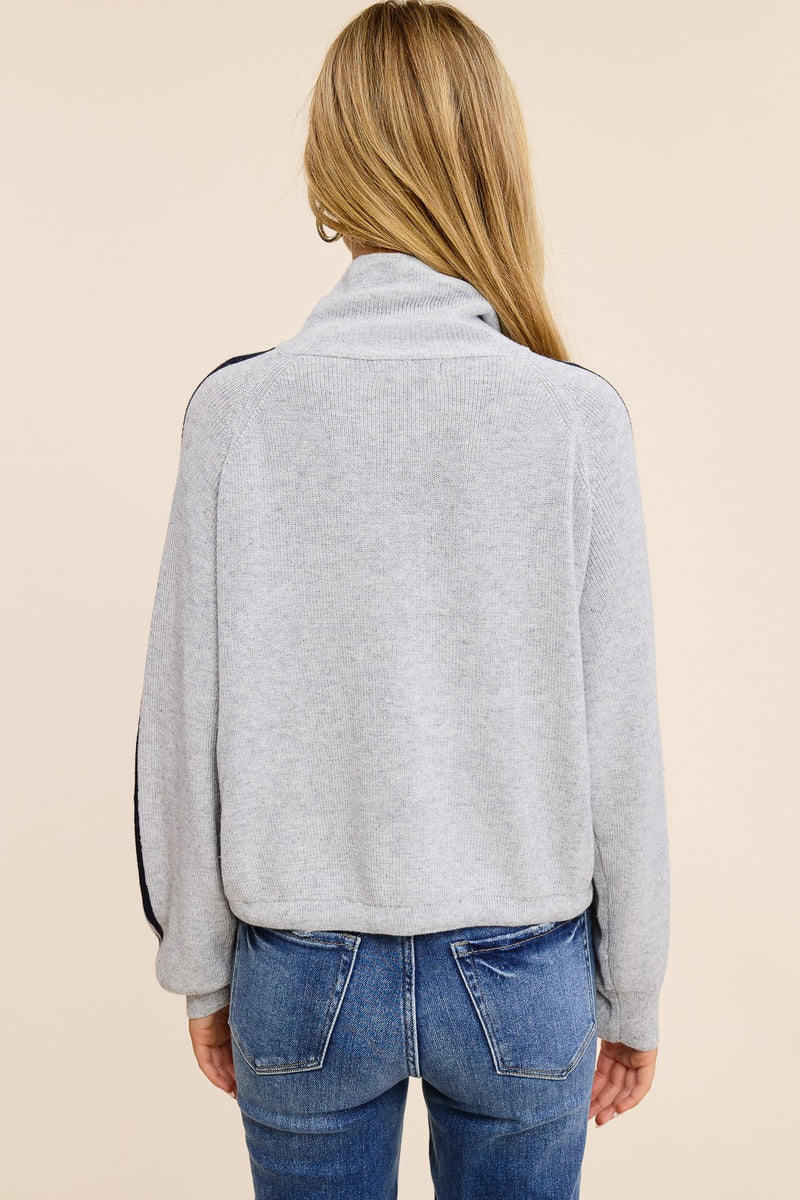 Striped Zip Front Knit Sweater