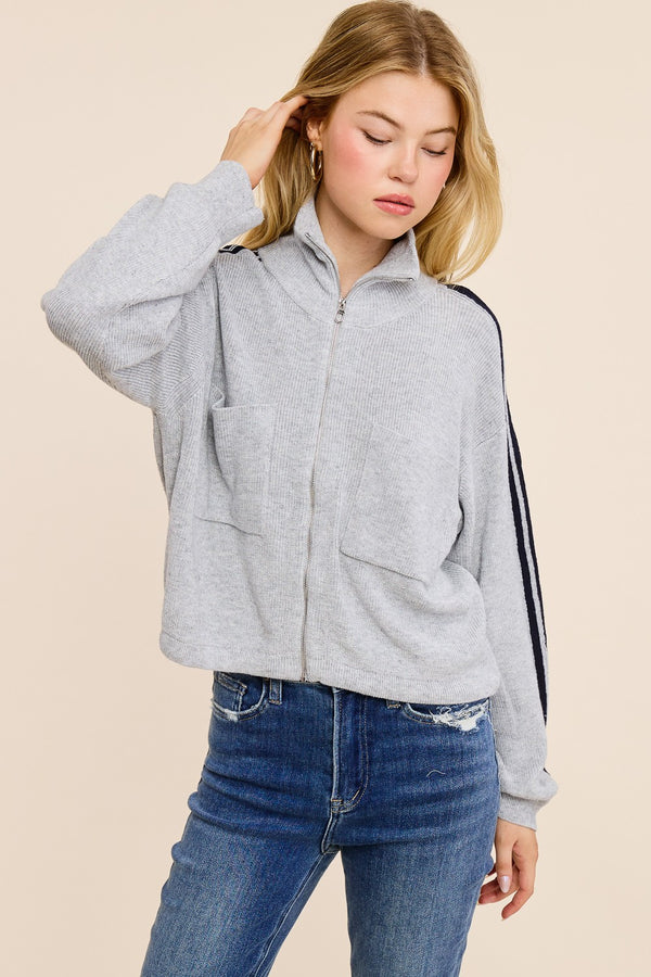 Striped Zip Front Knit Sweater