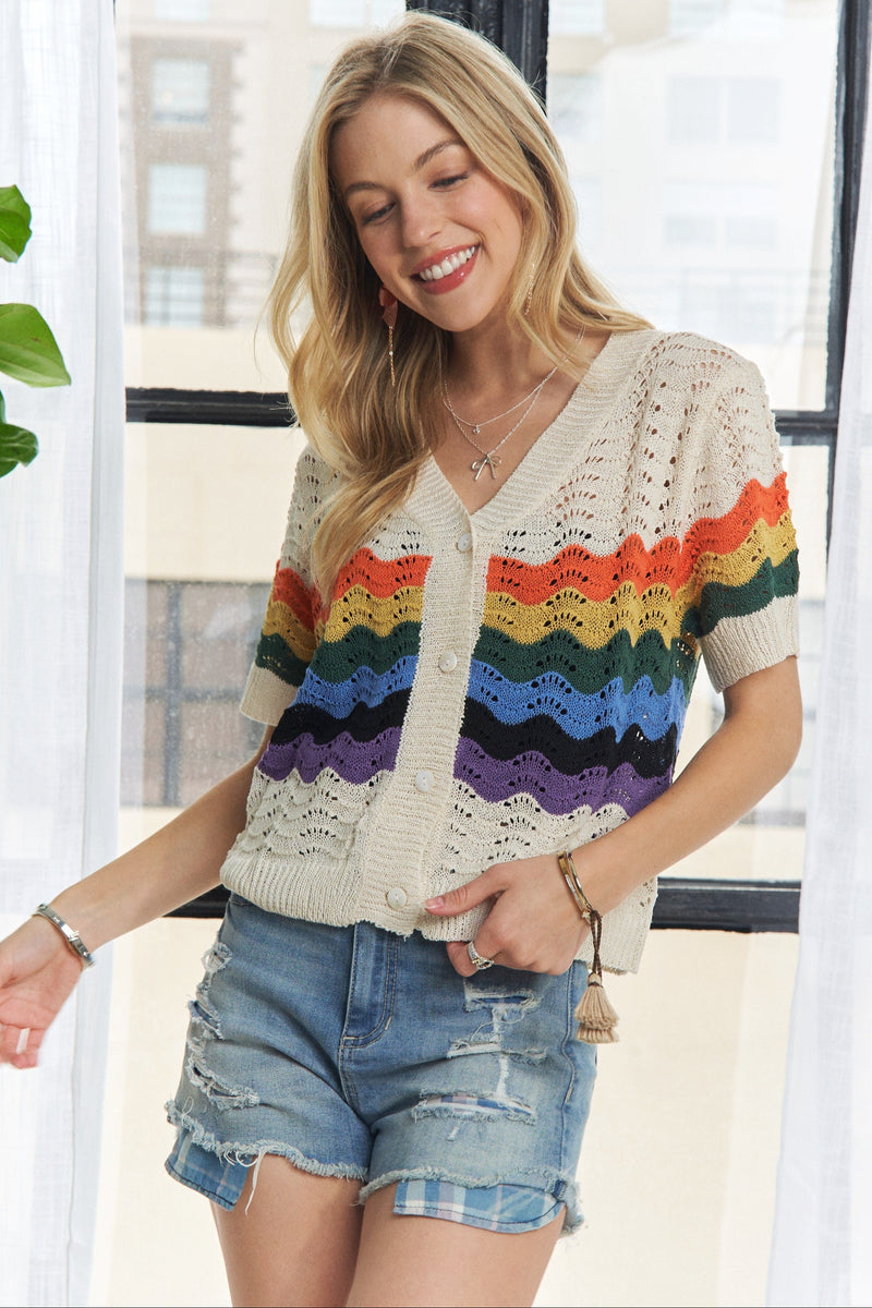 Rainbow Open Knit Cardigan