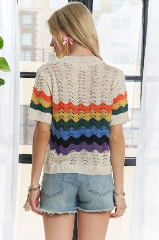 Rainbow Open Knit Cardigan