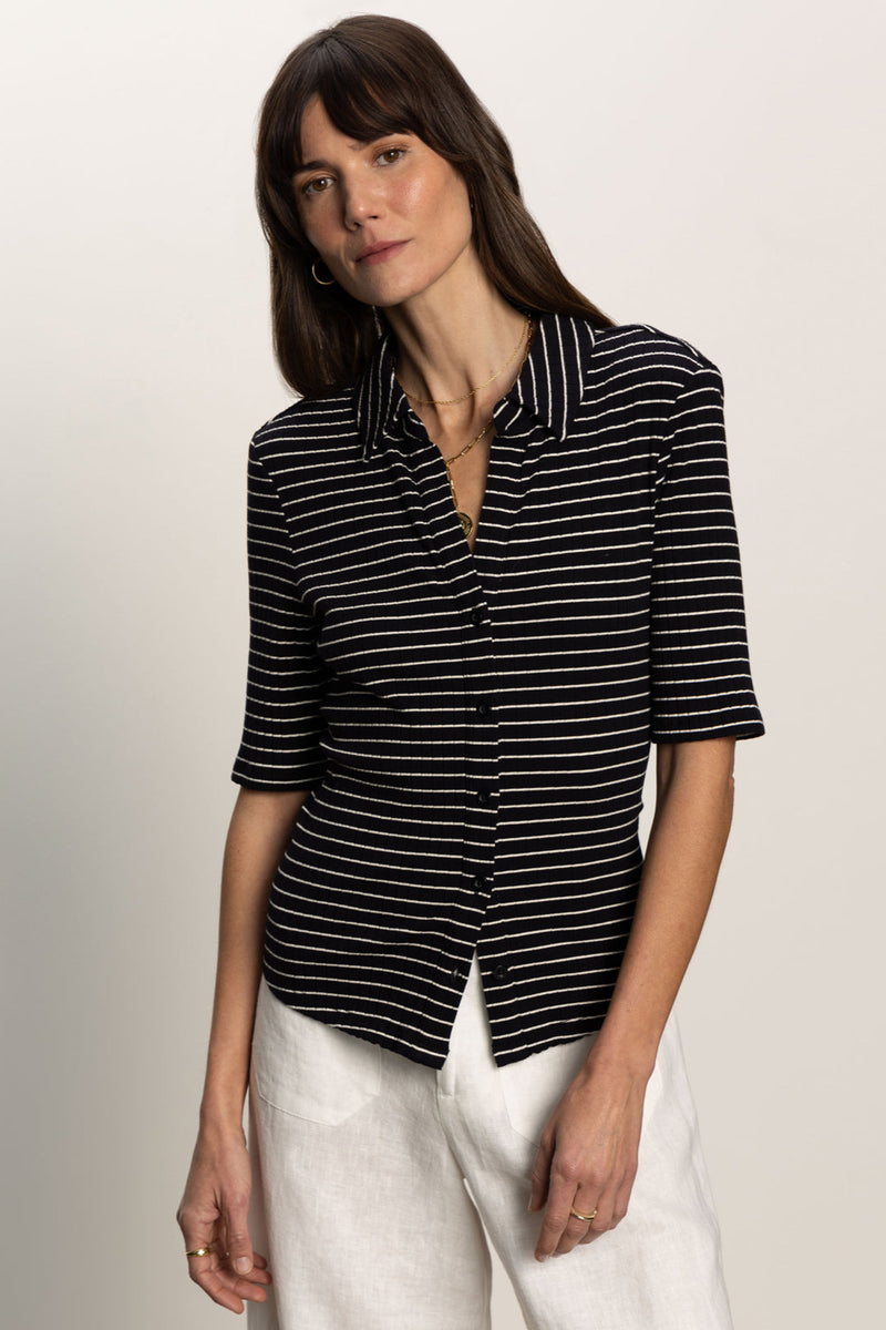 Half Sleeve Ribbed Knit Shirt