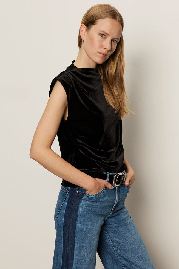 Velvet Pleated Sleeveless Top
