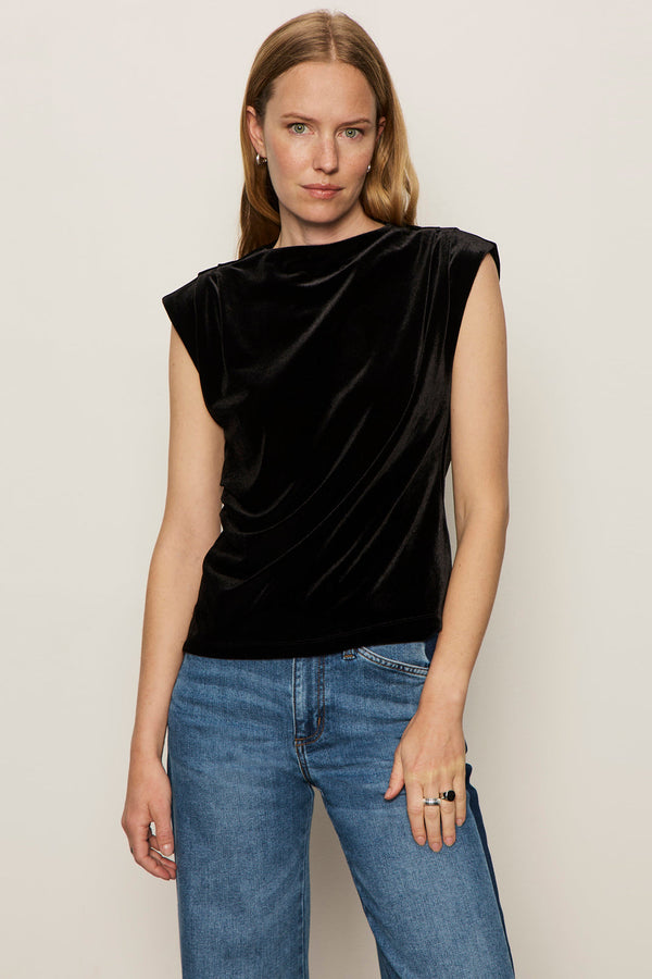 Velvet Pleated Sleeveless Top