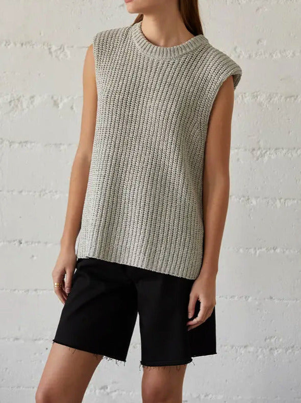 Bora Power Shoulder Sleeveless Knit Top