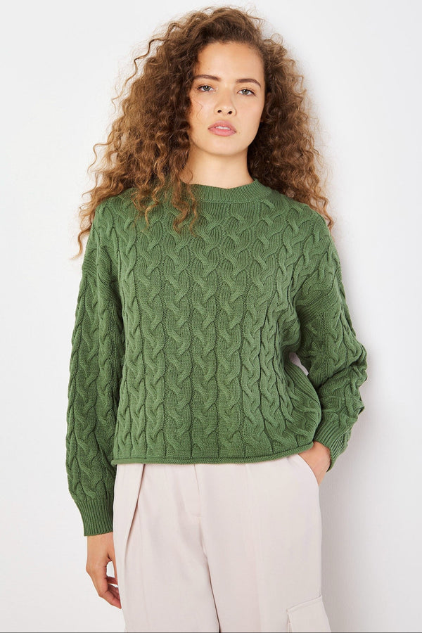 Cotton Blend Cable Knit Sweater