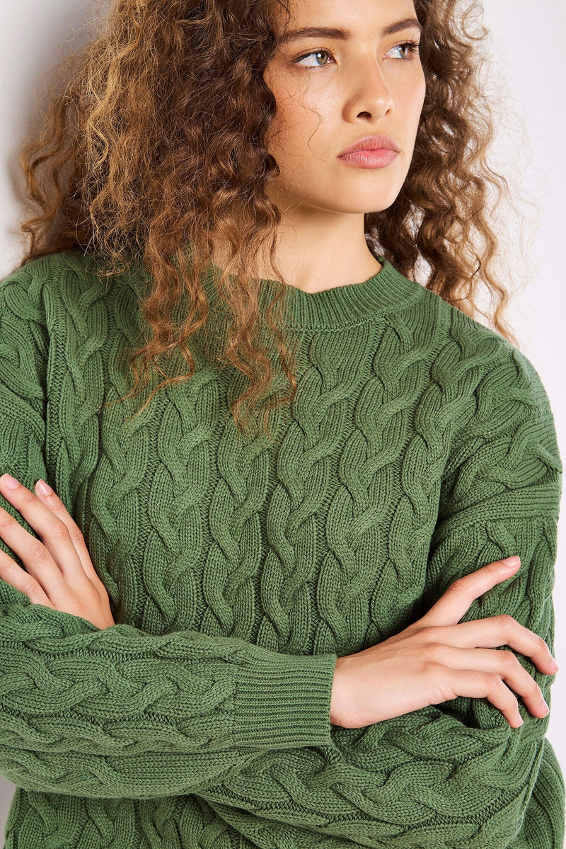 Cotton Blend Cable Knit Sweater