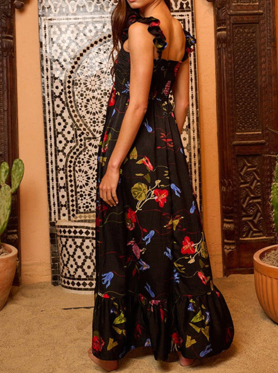 Ruffled Strap Floral Maxi Dress