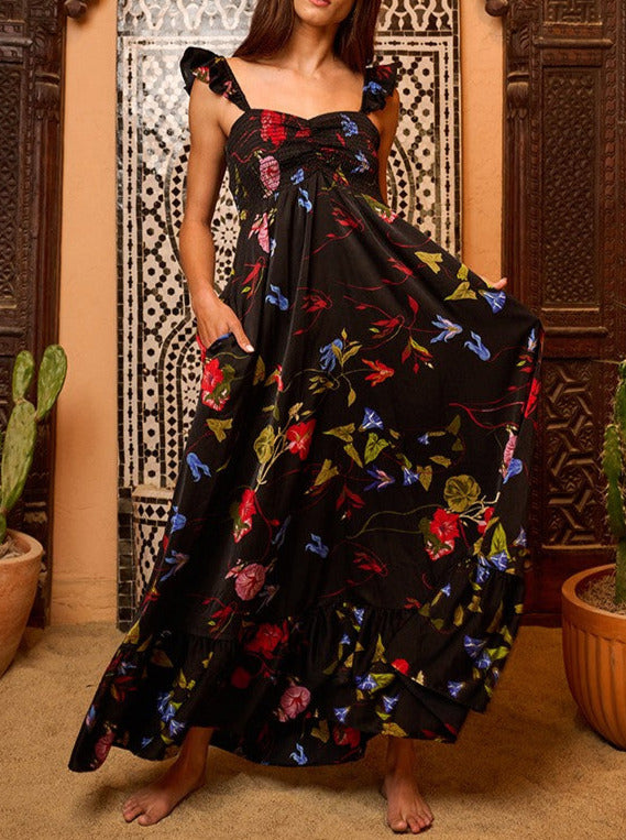 Ruffled Strap Floral Maxi Dress