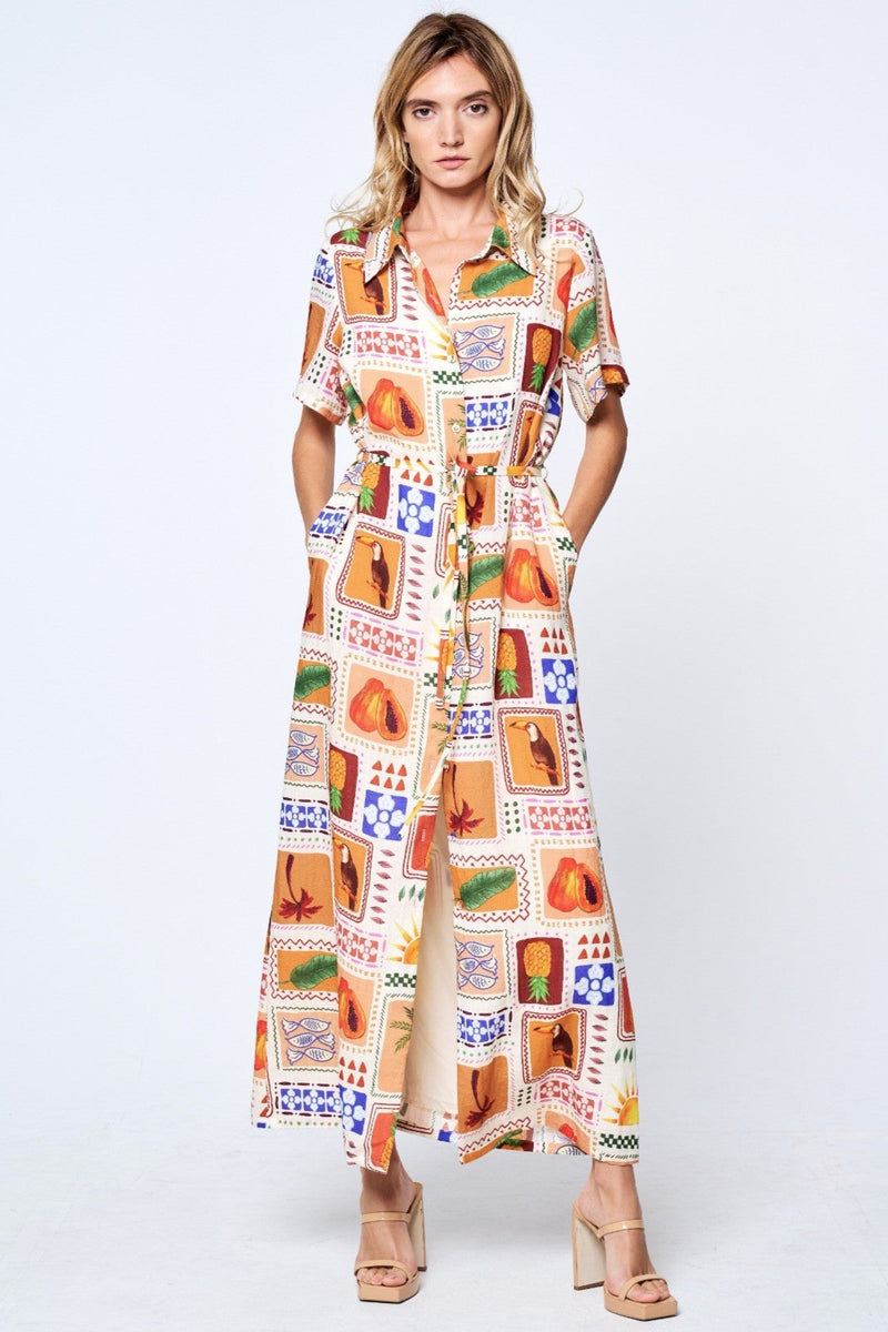 Deniz Grid Print Shirt Dress