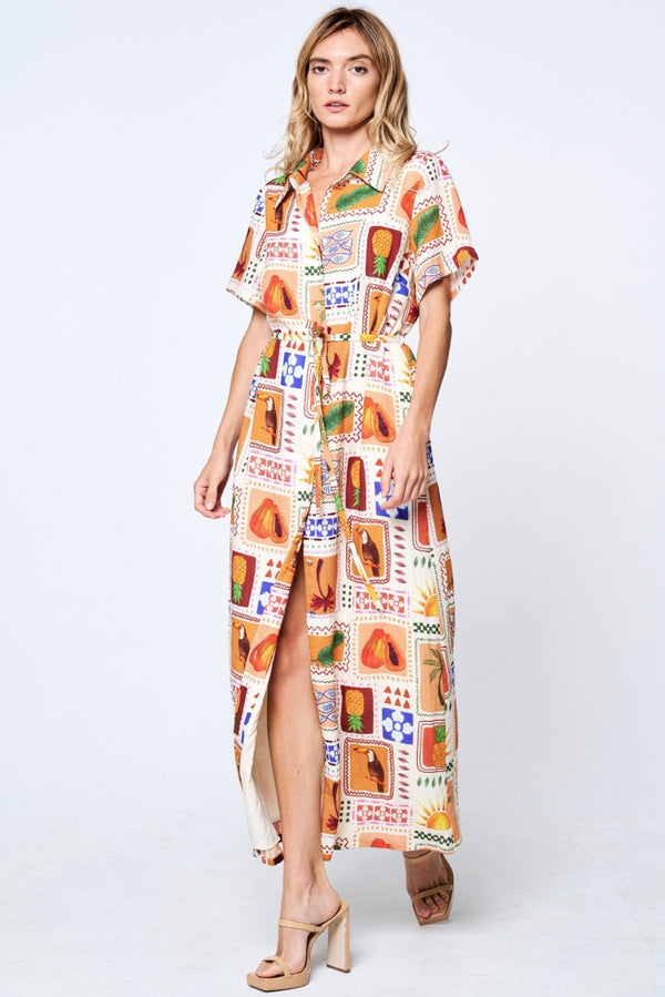 Deniz Grid Print Shirt Dress