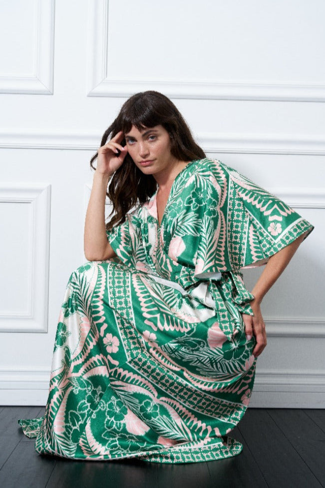 Claudine Two-Tone Maxi Wrap Dress