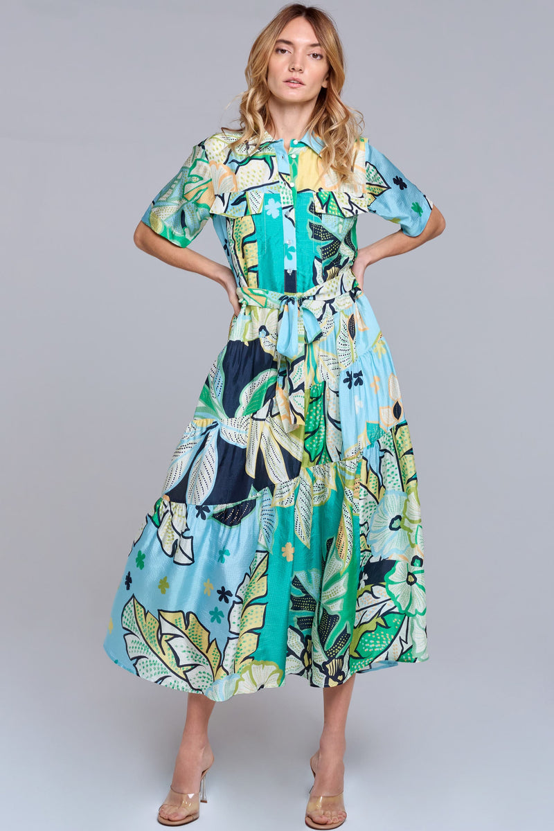 Soryn Patchwork Floral Print Midi Dress