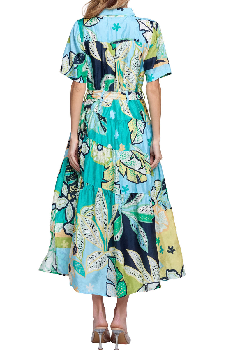 Soryn Patchwork Floral Print Midi Dress