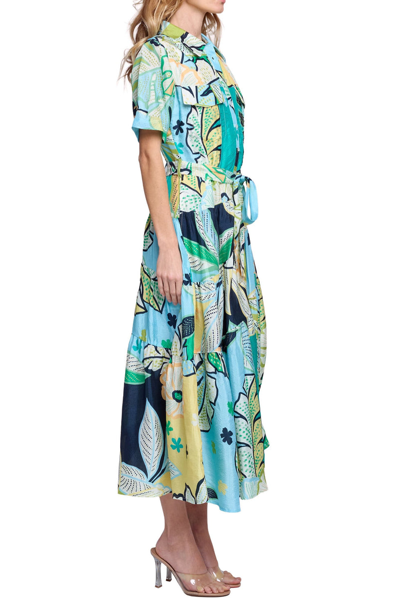 Soryn Patchwork Floral Print Midi Dress